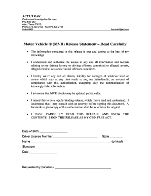 Motor Vehicle MVR Release Statement Read Carefully - Cathdal - Fill and