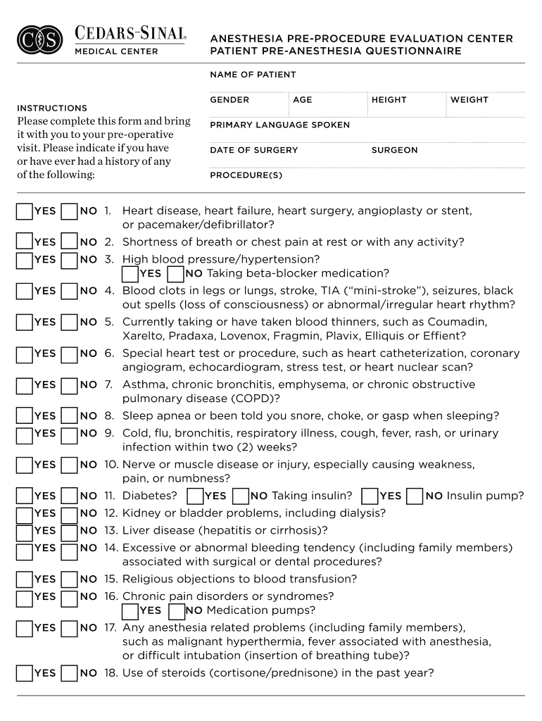 Fillable Online cedarssinaiprod csmc Please complete this form and