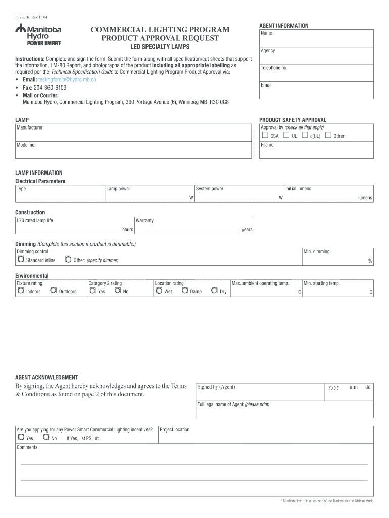 Fillable Online hydro mb Complete the LED specialty lamps form