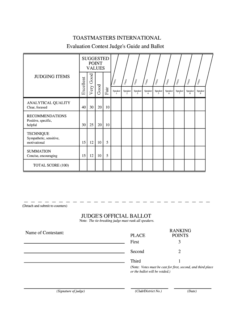 Fillable Online toastmasters77 Evaluation Contest Judges Form