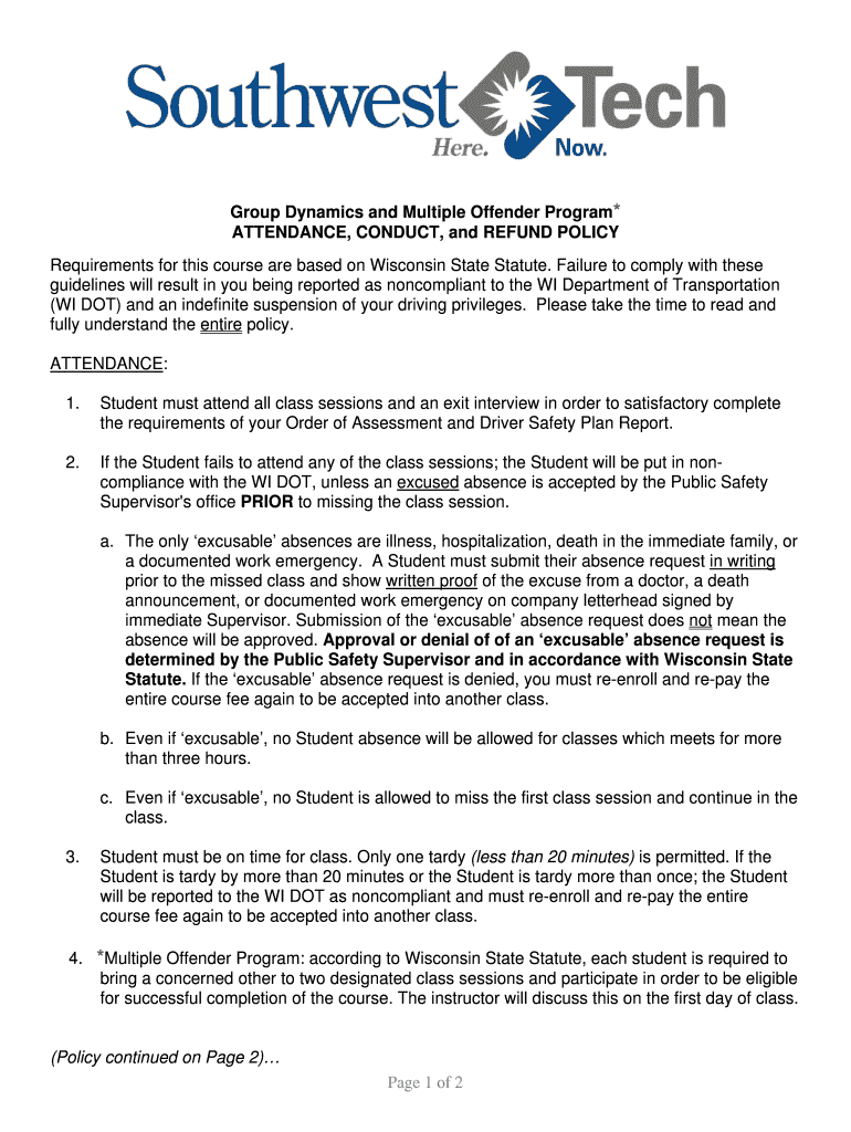 Fillable Online swtc GD Attendance Policy swtc Fax Email Print