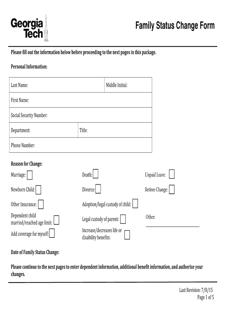 Fillable Online ohr gatech Family Status Change Form v4docx Fax Email