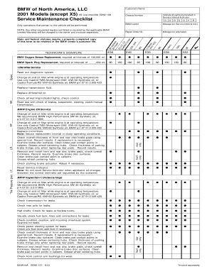 BMW Service Maintenance Checklist - Blank Fillable Template | Fill Out