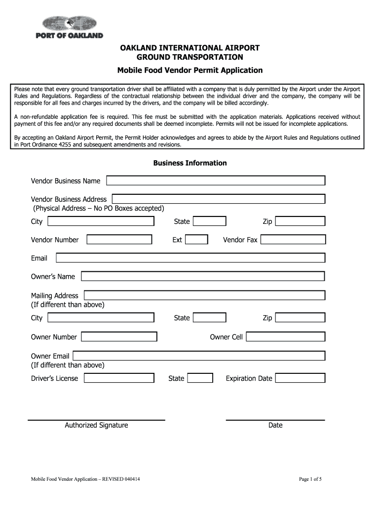 Fillable Online Mobile Food Vendor Permit bApplicationb Oakland