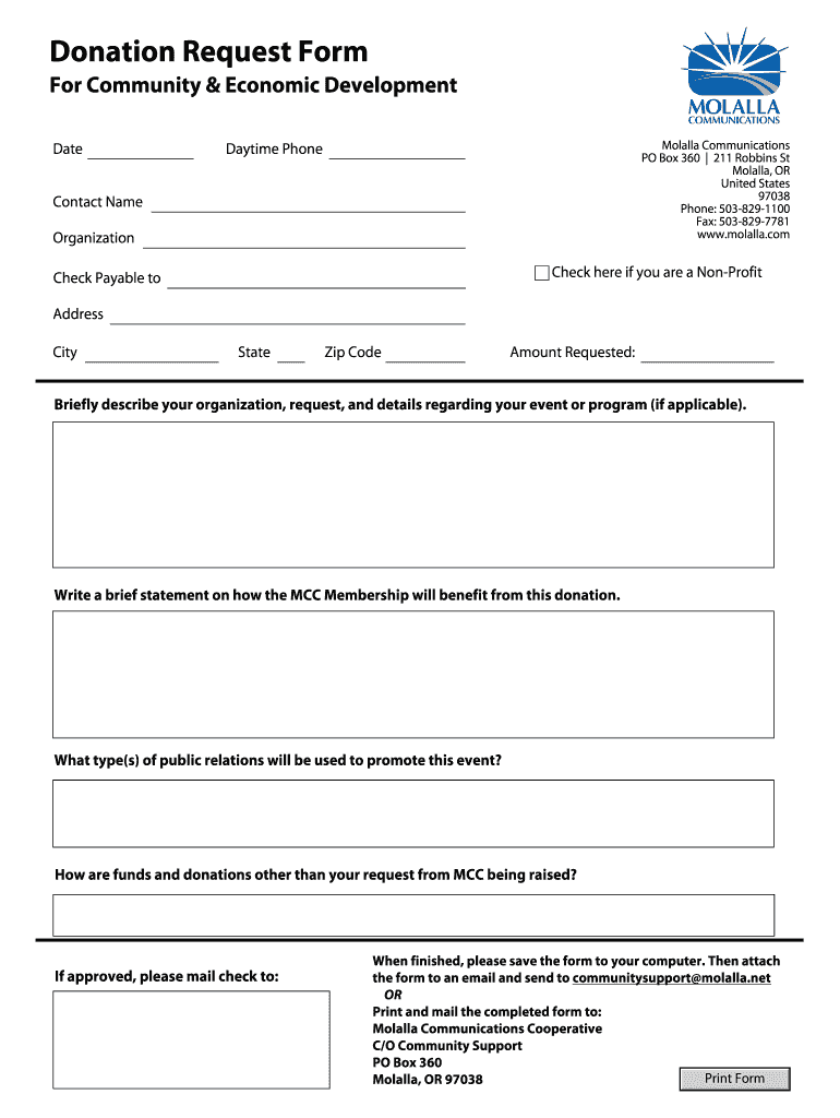 Fillable Online Donation Request Form For Community Molalla