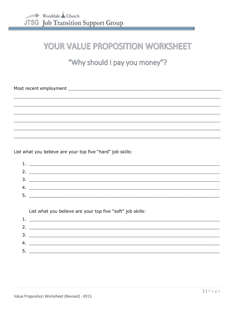 Fillable Online jobtransition Your Value Proposition Worksheet