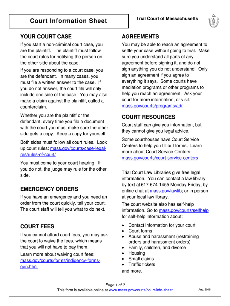 Fillable Online mass Court Information Sheet Fax Email Print pdfFiller