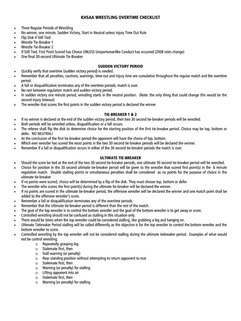 Fillable Online KHSAA WRESTLING OVERTIME CHECKLIST Fax Email Print