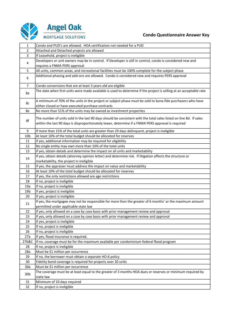 Fillable Online Condo Questionnaire Answer Key Fax Email Print pdfFiller