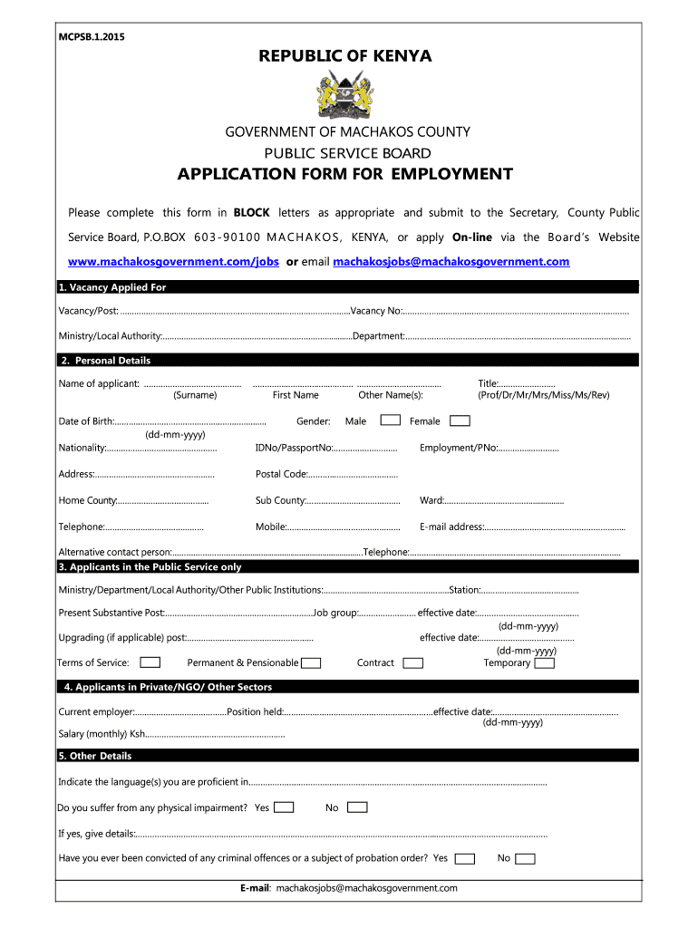 Machakos County Government Jobs Application Form Fill Online