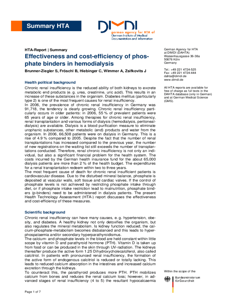 Fillable Online Effectiveness and costefficiency of phosphate binders