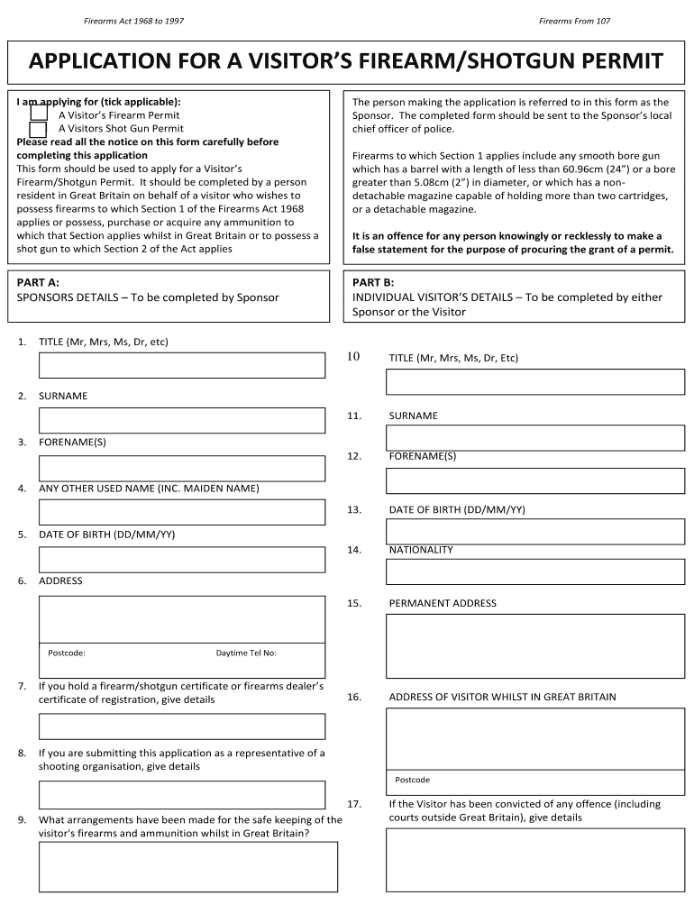 Fillable Online hampshire police Application for a visitor39s