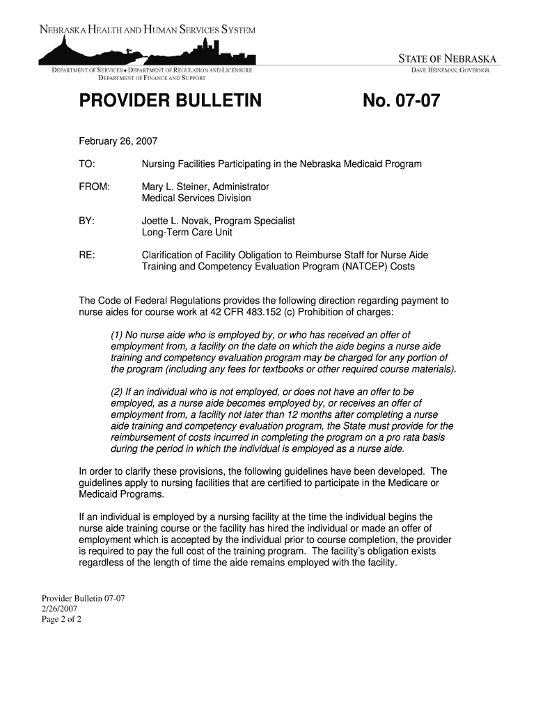 Fillable Online Nursing Facilities Participating in the Nebraska