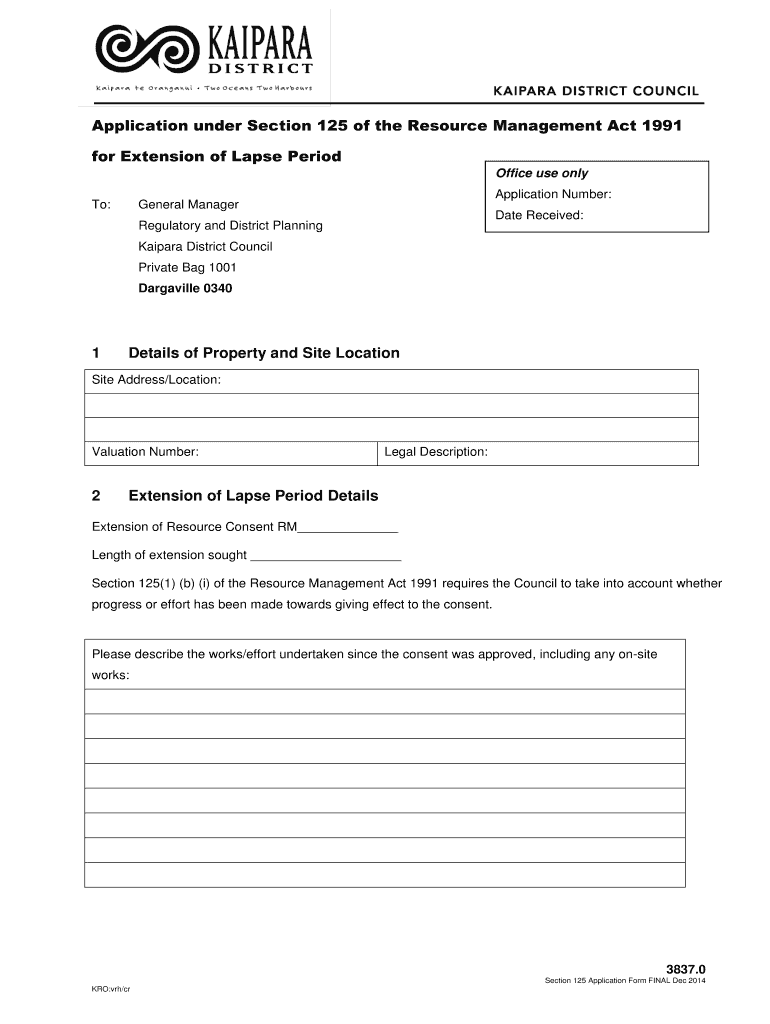 Fillable Online Section 125 bApplicationb Form Kaipara District