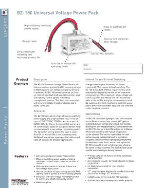 Fillable Online BZ-150 Universal Voltage Power Pack - WattStopper Fax