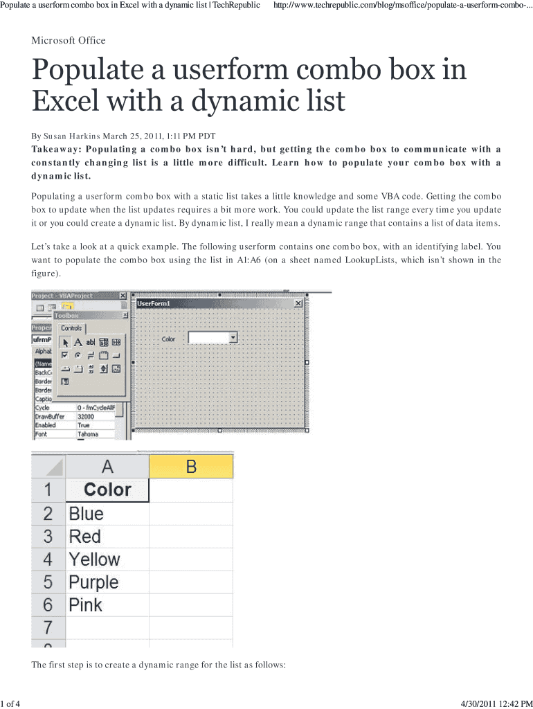 Fillable Online Populate a userform combo box in Excel with a dynamic