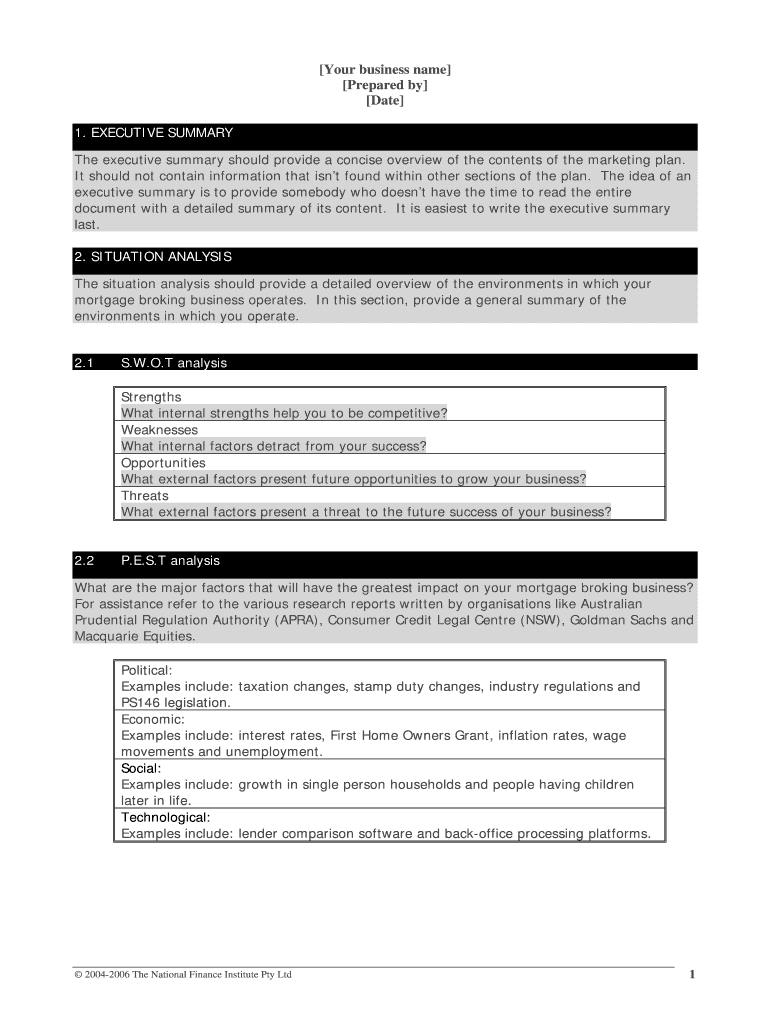 Fillable Online The executive summary should provide a concise overview of the contents of the