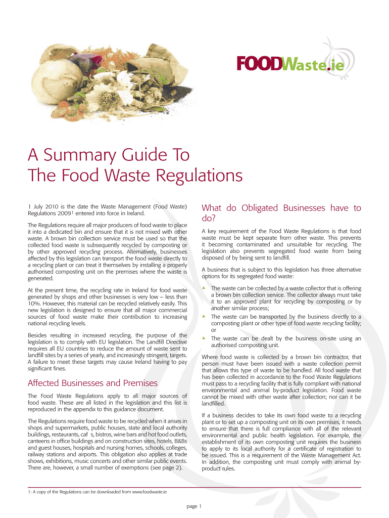Fillable Online foodwaste A Summary Guide To The Food Waste Regulations