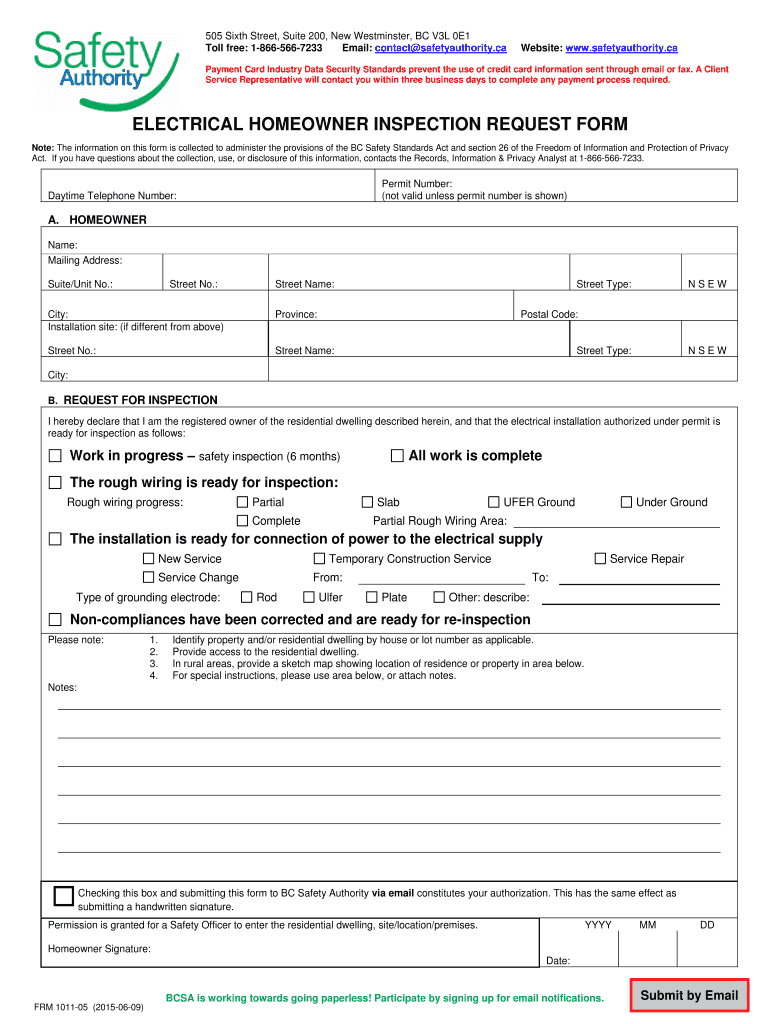 Fillable Online Electrical homeowner inspection request form BC