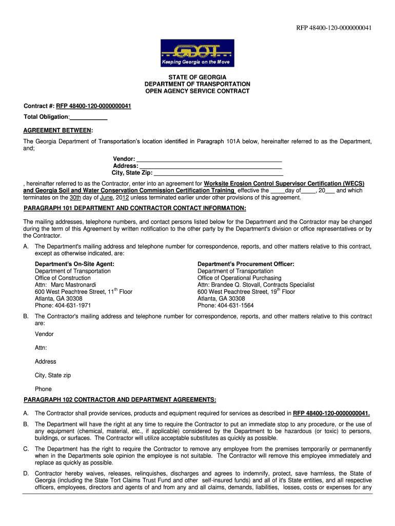 Fillable Online RFP 484001200000000041 STATE OF DEPARTMENT OF