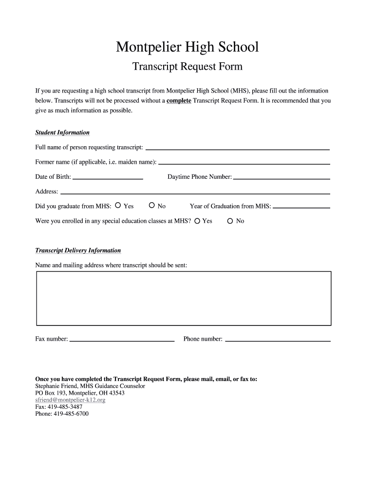 Fillable Online montpelier k12 oh Montpelier High School Fax Email