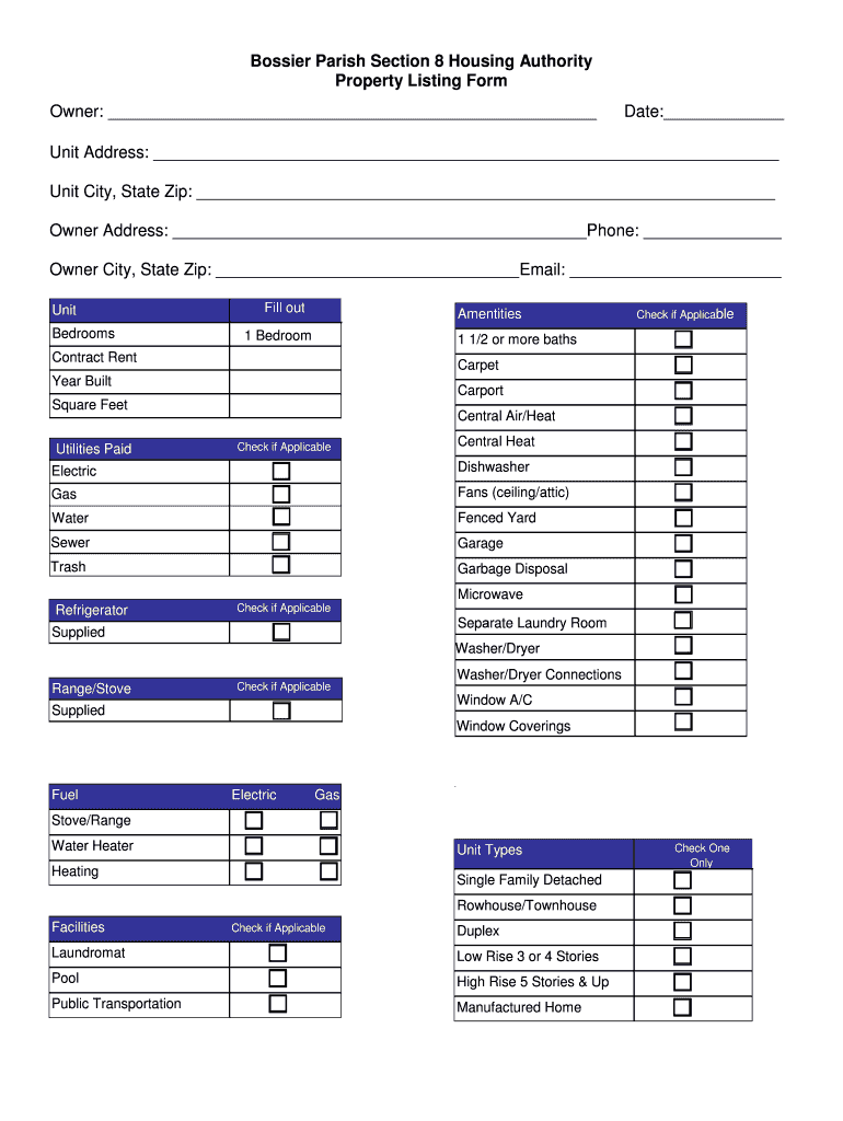 Fillable Online Bossier Parish Section 8 Housing Authority Property
