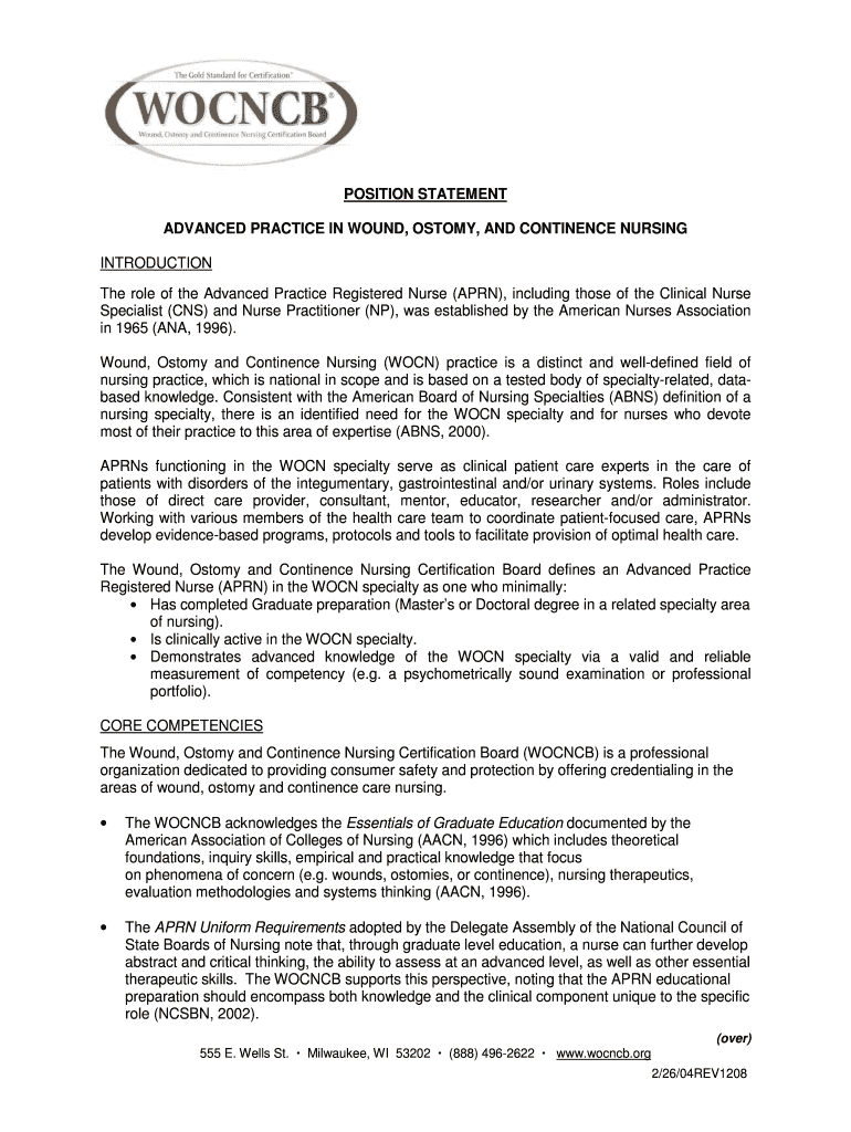 Fillable Online ADVANCED PRACTICE IN WOUND, OSTOMY, AND CONTINENCE