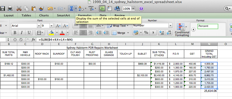 Business Software I Microsoft Excel Spreadsheet Paintless Dent