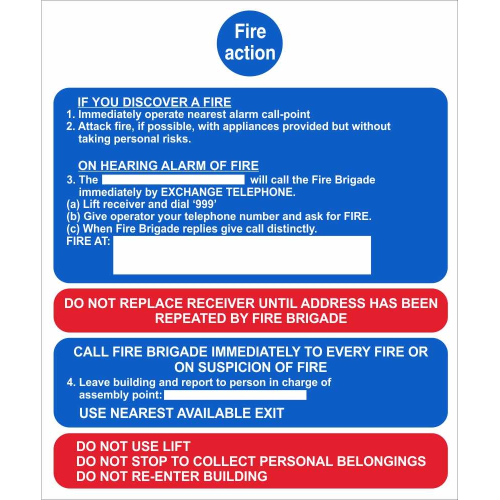 If You Discover A Fire/On Hearing Alarm Fire Action Site Safety Signs