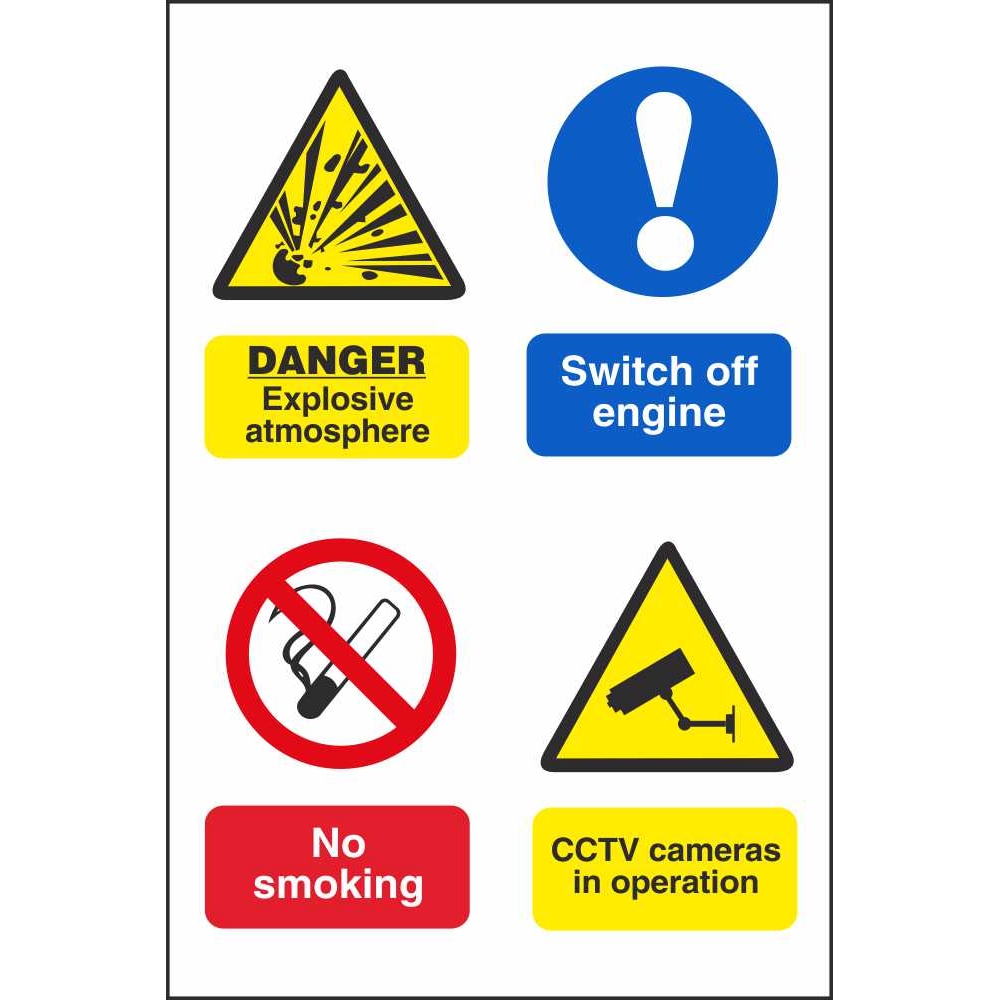 Multi Notice Symbol Signs Fire Prevention & Explosive Hazard Site Safety Signs