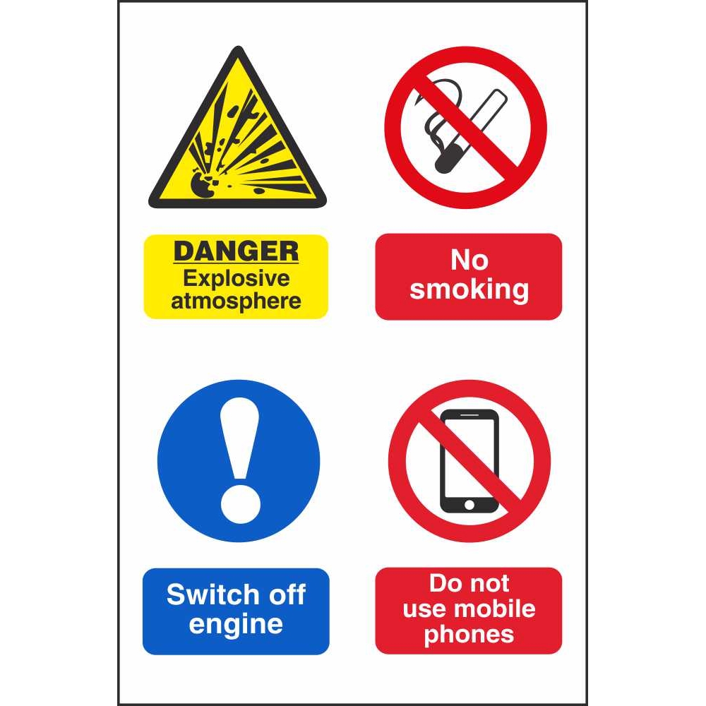 Multi Notice Symbol Signs Fire Prevention & Explosive Hazard Safety Signs