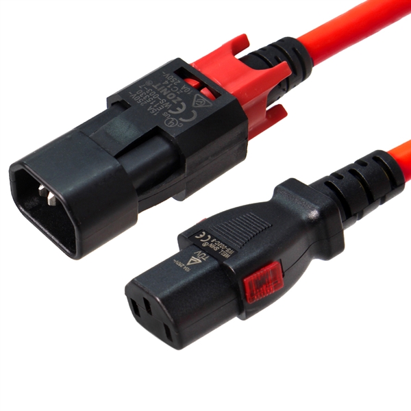 ZLock C14 to C13 Power Cords, Red, 15A, 250V, 14/3 SJT PDU Whips