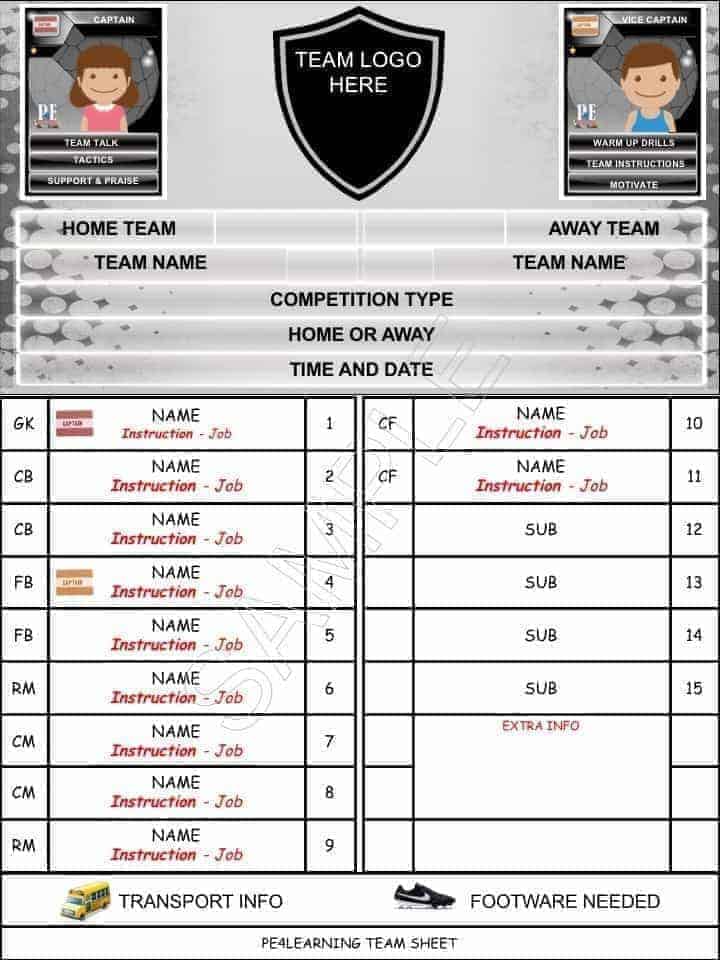 All Sports Team Sheet PE4Learning
