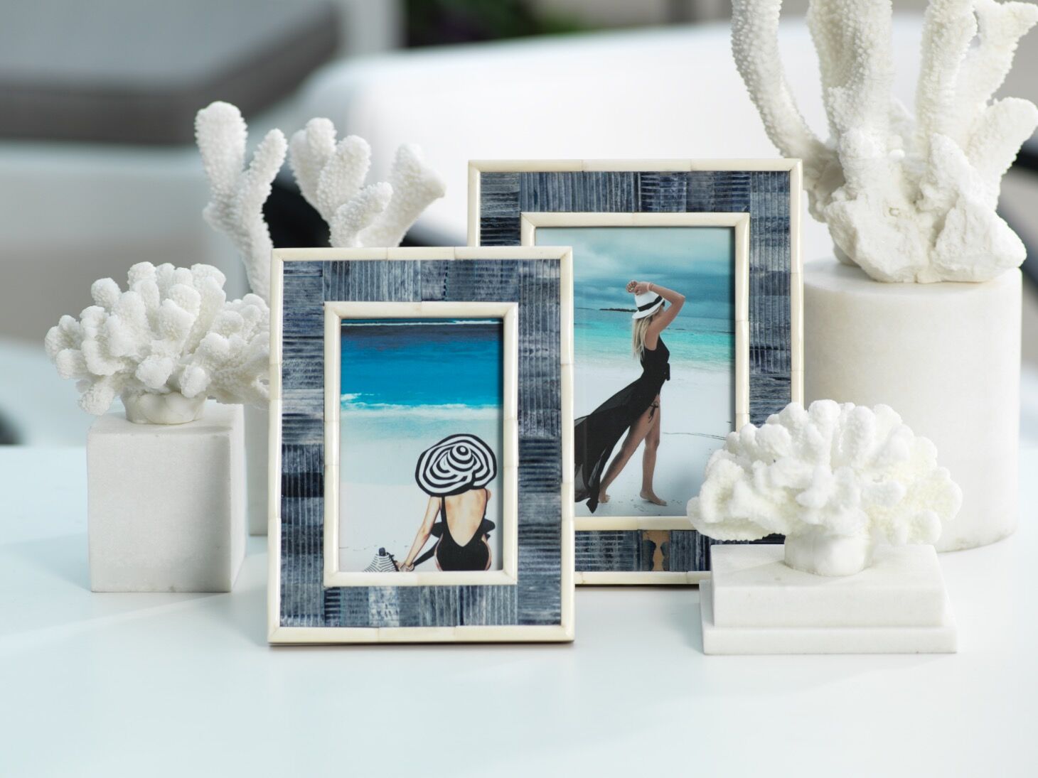 Mendocino Blue Carved Bone Photo Frames Peach Tree Designs