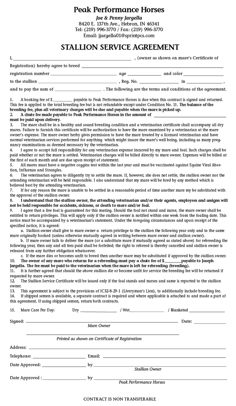 Stallion Breeding Contract Templates