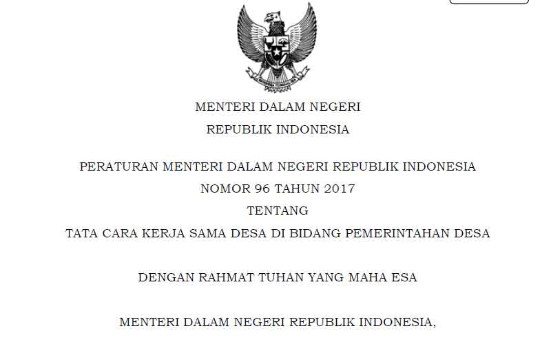 Permendagri No. 96 Tahun 2017 Tentang Kerjasama Antar Desa, Download