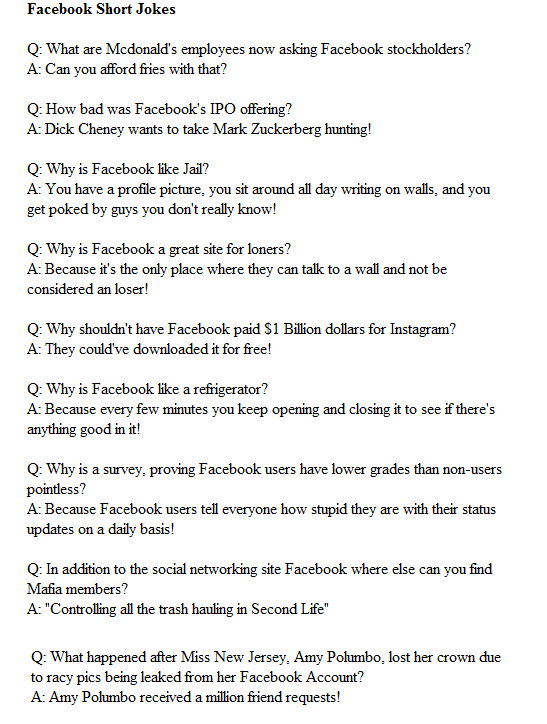 Friday Jokes Facebook Special 05/25/12