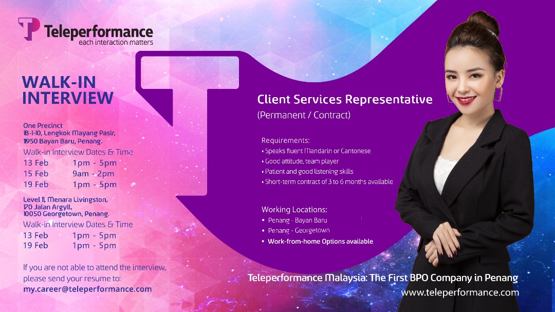Teleperformance Walkin Interview Penang Career