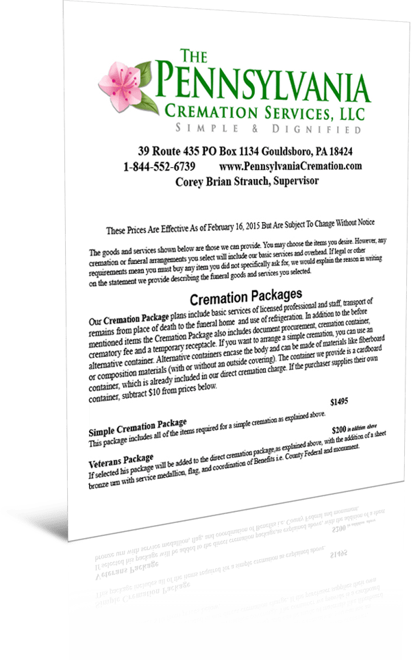 General Price List The Pennsylvania Cremation Services