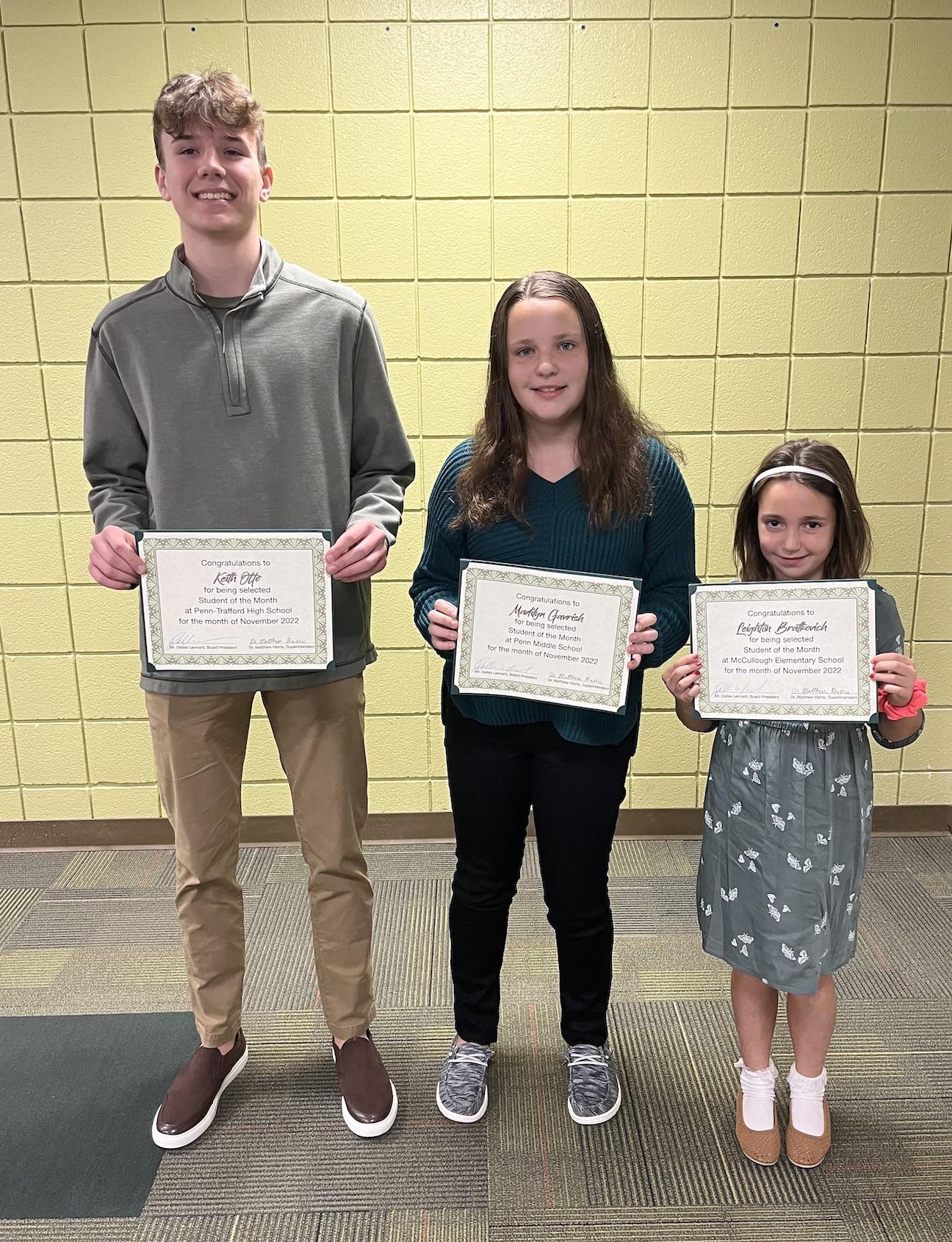 PennTrafford Names November “Students of the Month” PennTrafford