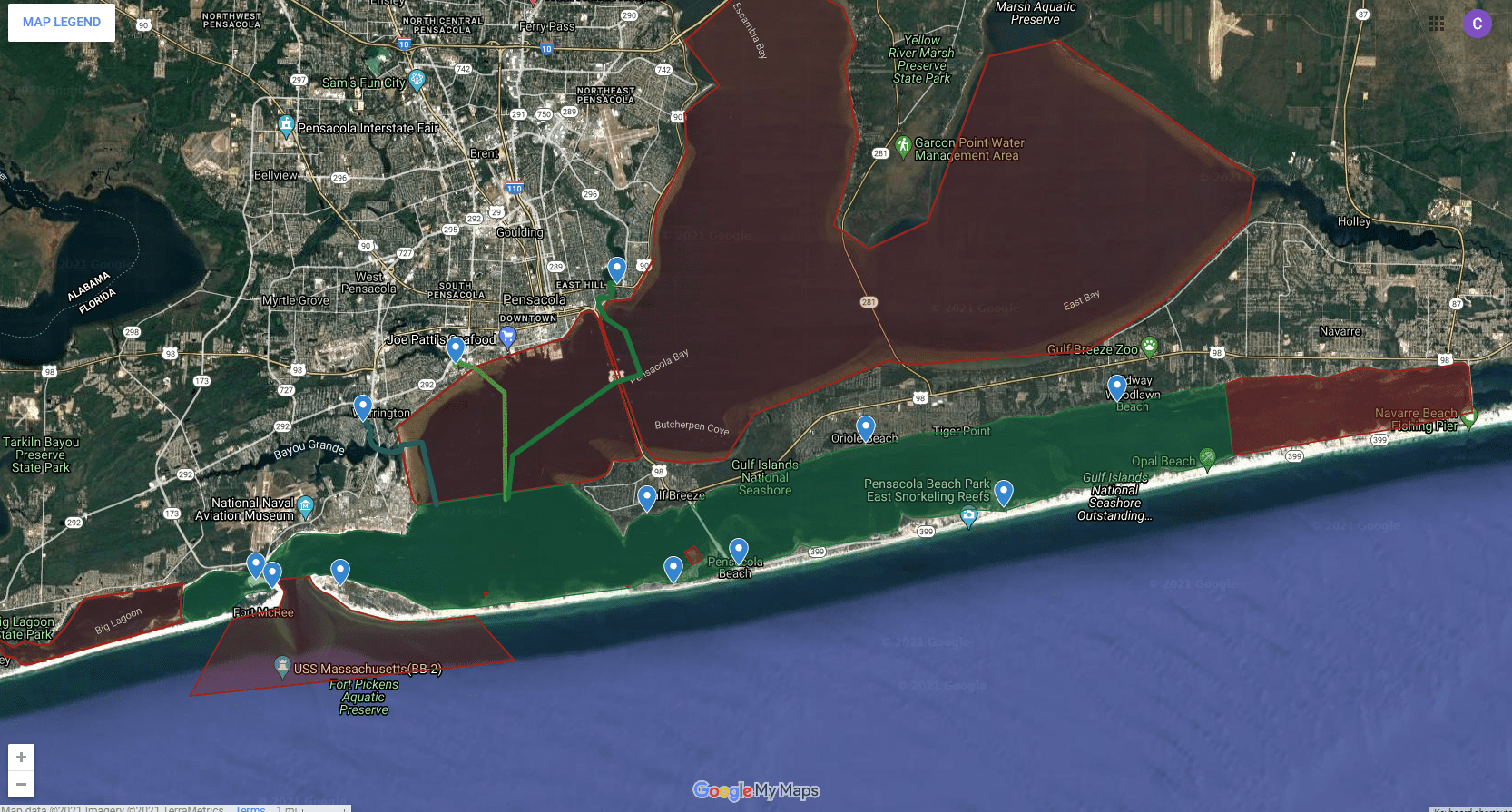 Boat Rental Boundaries. Pensacola beach and Navarre Beach