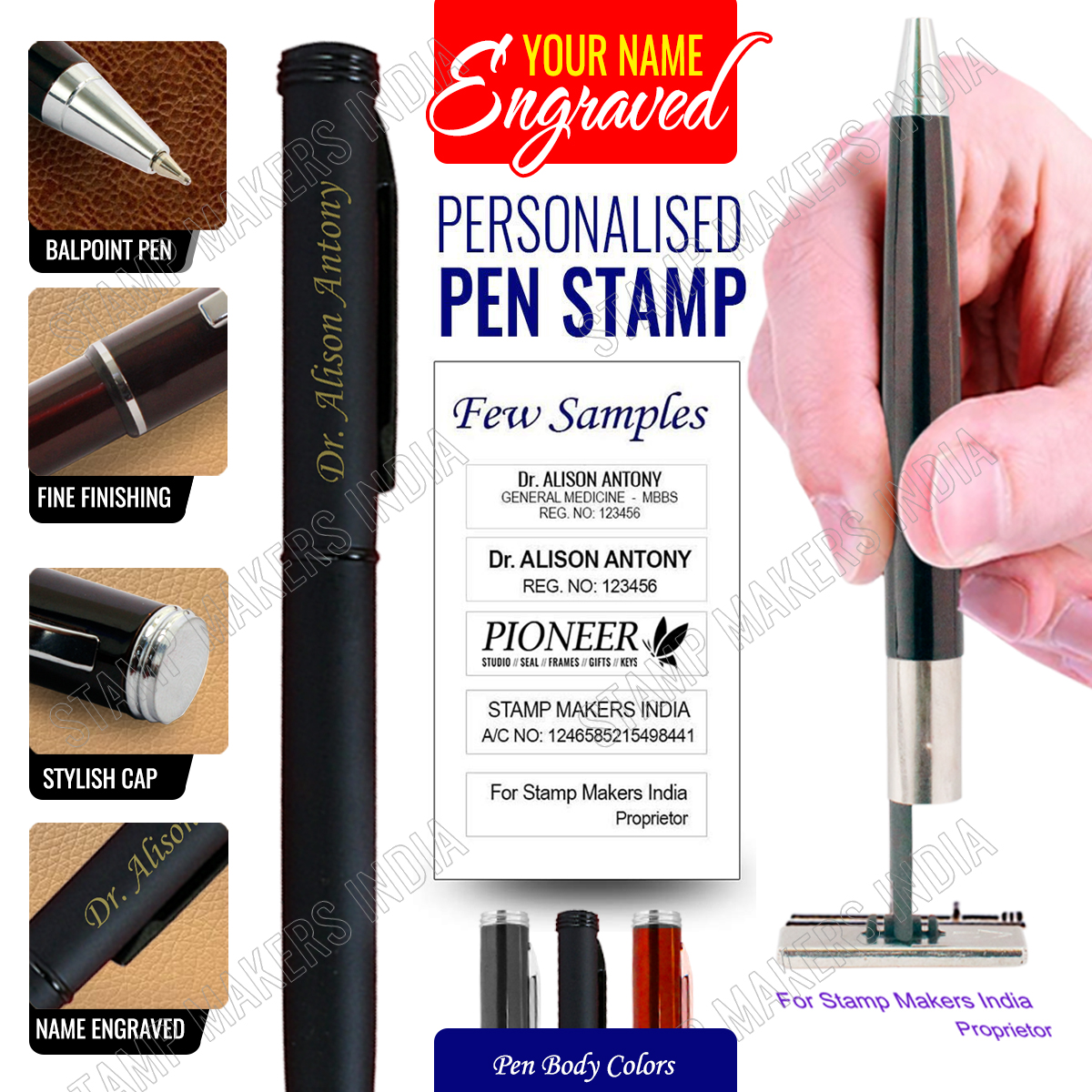 Name Engraved Pen Stamp, Pen with name and stamp / Pen stamp with name
