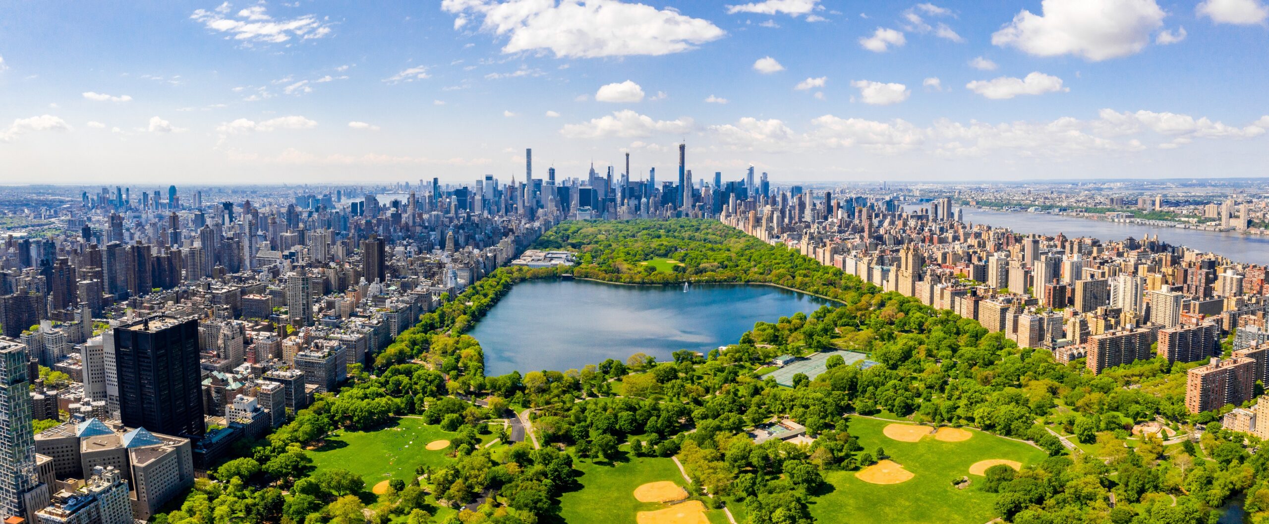 Central Park aerial view, Manhattan, New York. Park is surrounded by