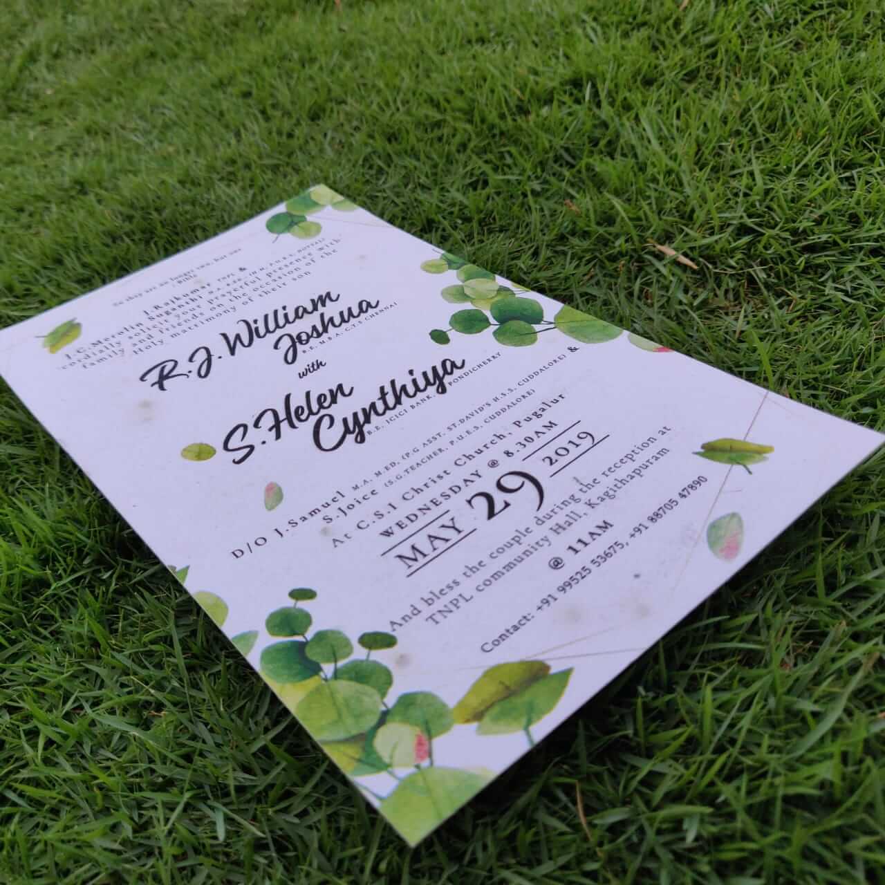 Seed Paper Wedding Invitation Card (Temple Flowers)