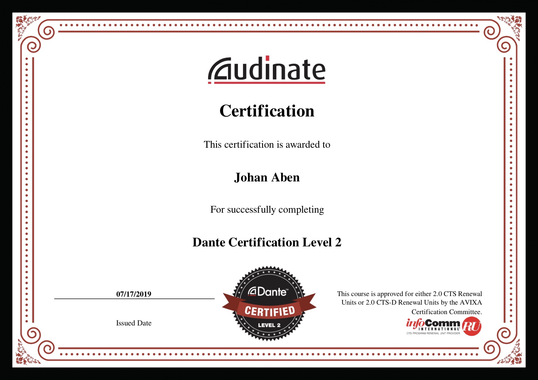 Dante Certification Level 2 Percussieschool