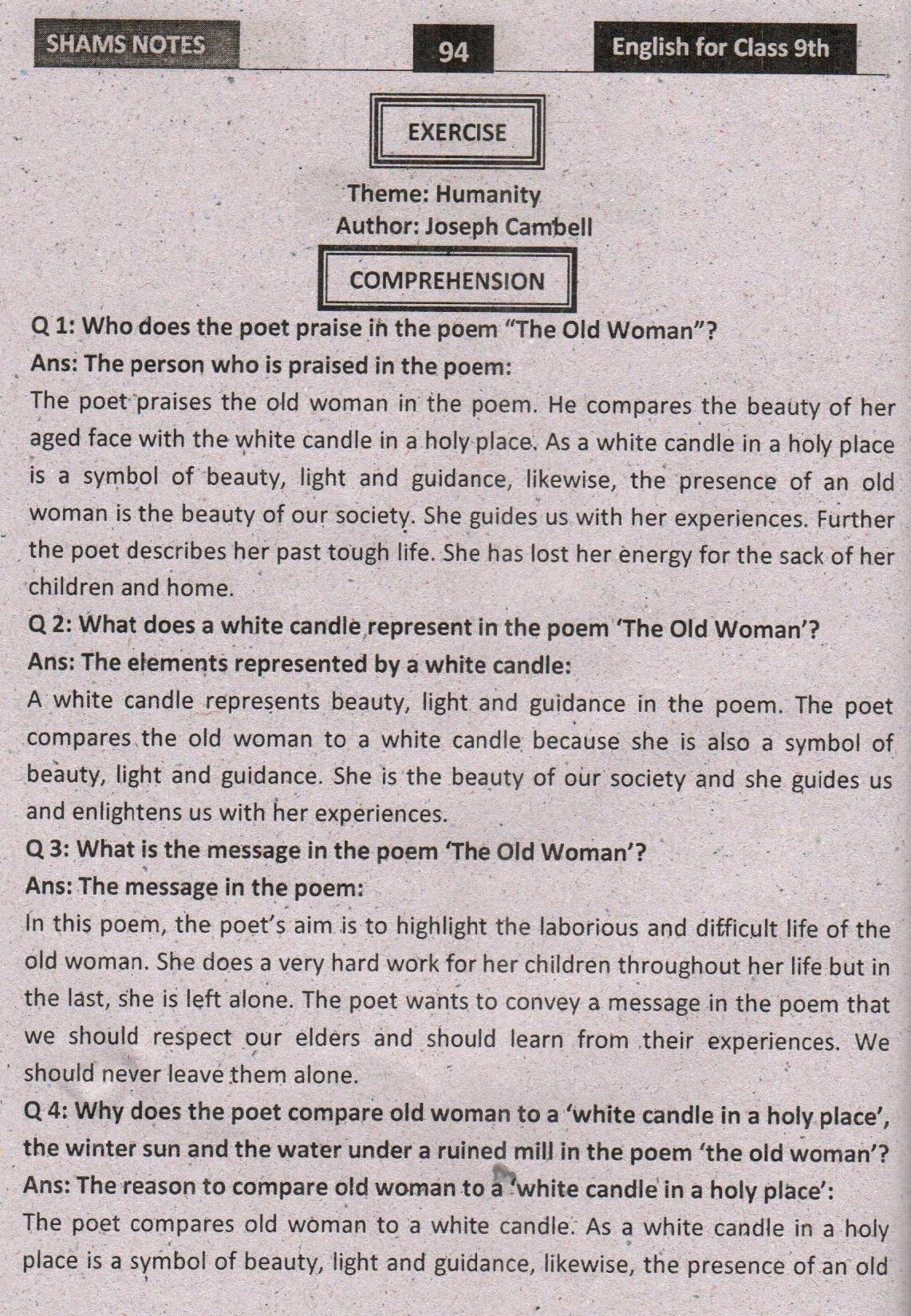 The Old Woman poem Unit 12 PDF English Notes