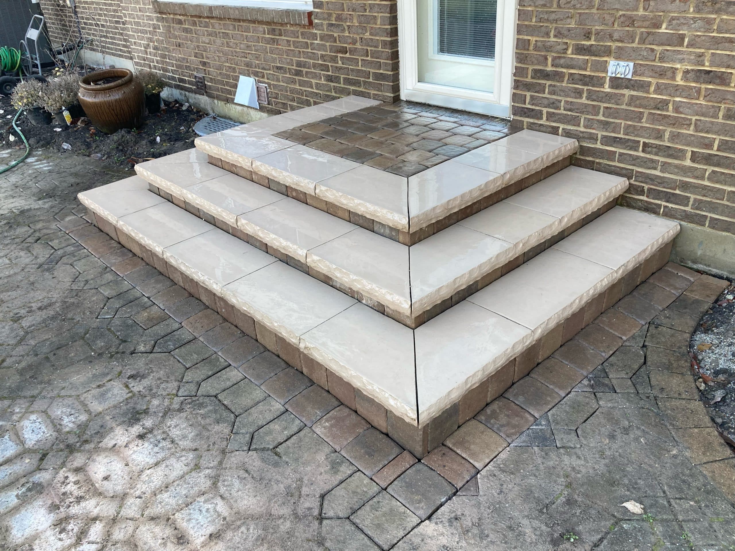 How can I upgrade failing outdoor paver patio steps for safety and