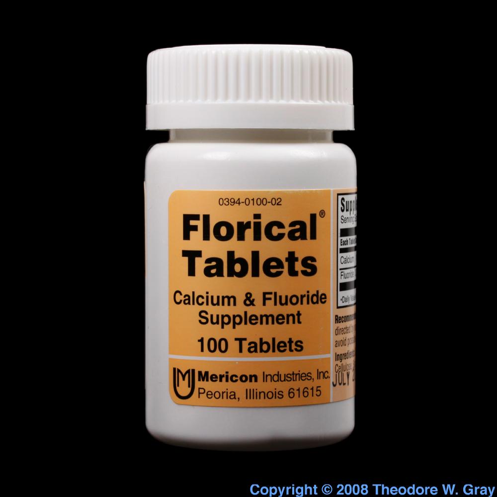 Florical tablets, a sample of the element Fluorine in the Periodic Table