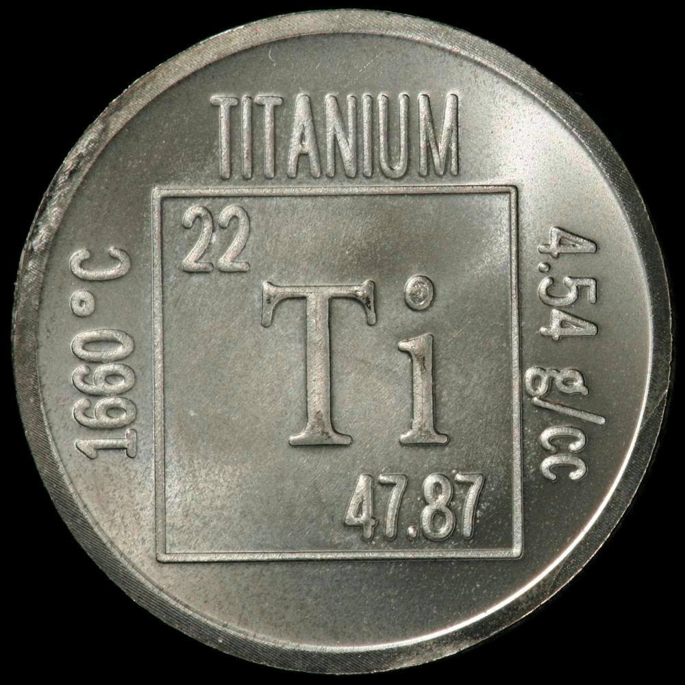 Element coin, a sample of the element Titanium in the Periodic Table