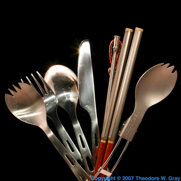 Camping utensils, a sample of the element Titanium in the Periodic Table